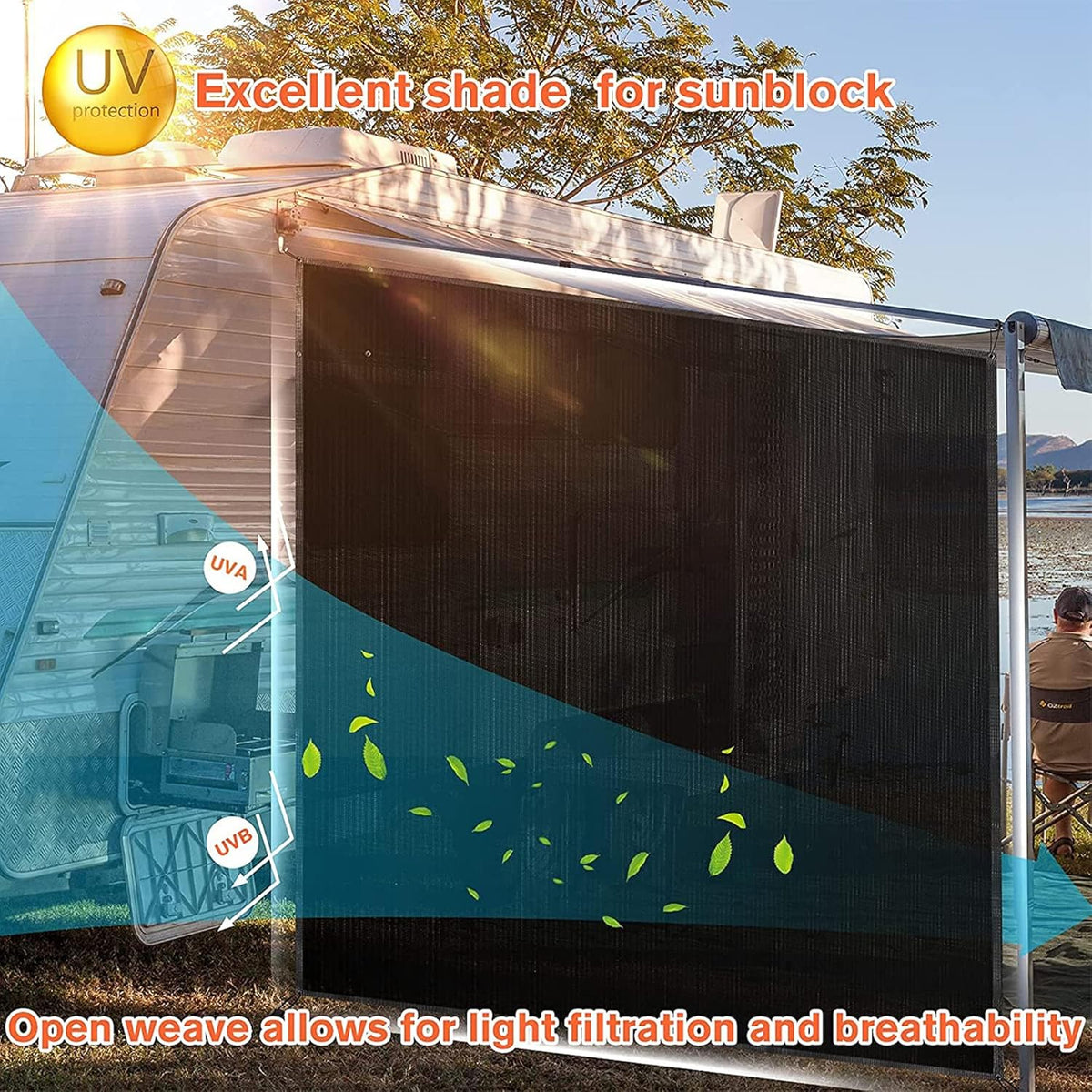 Black Mesh RV Awning Sunshade 15' x 9' D700446
