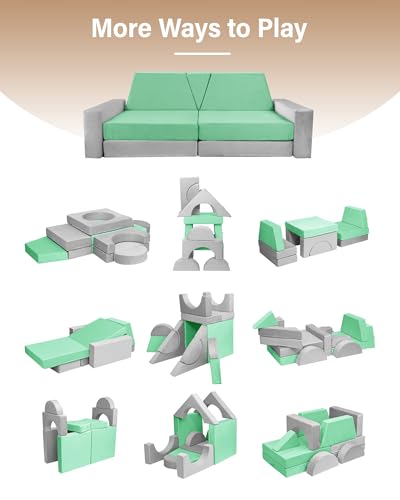 15pcs Modular Kids Play Couch Convertible Foam Sofa Gray T81680