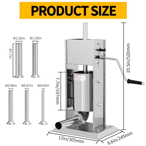 7L/14LB Stainless Steel Manual Sausage Stuffer with 5 Stuffing Tubes W377