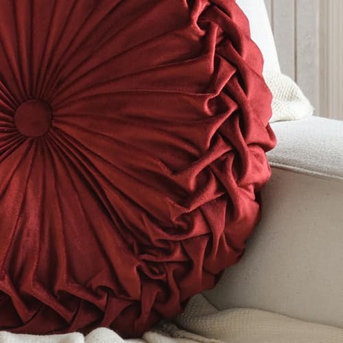 Burgundy Velvet Pleated Circle Floor Pillow Z1078