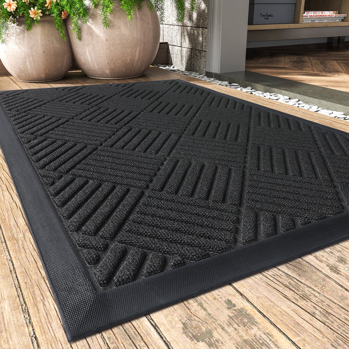 Black Non Slip Absorbent Rubber Doormat V453938