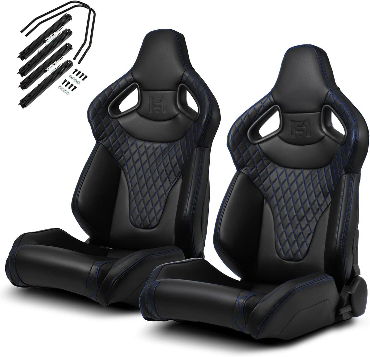 1 Pair Universal Black Carbon Fiber Leather PVC Racing Seats with Slider Y537987