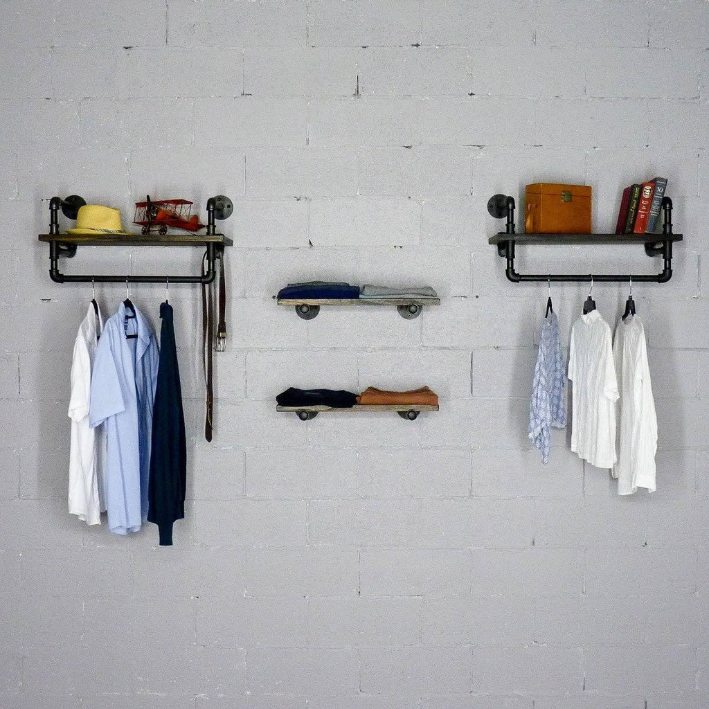 Bronze Metals and Brown Wood 4-Piece Wall Shelf Bundle M5615
