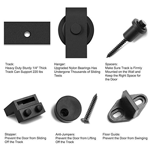6.8FT Sliding Barn Door Hardware Kit with Track Kit, Pull Handle Set and Floor Guide O296