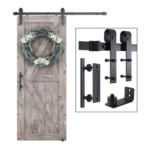 6.8FT Sliding Barn Door Hardware Kit with Track Kit, Pull Handle Set and Floor Guide O296