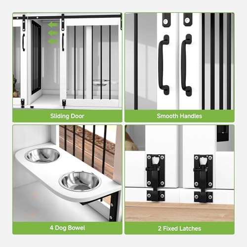 White Steel Frame Wooden Dog Crate Furniture with Double Doors G4805