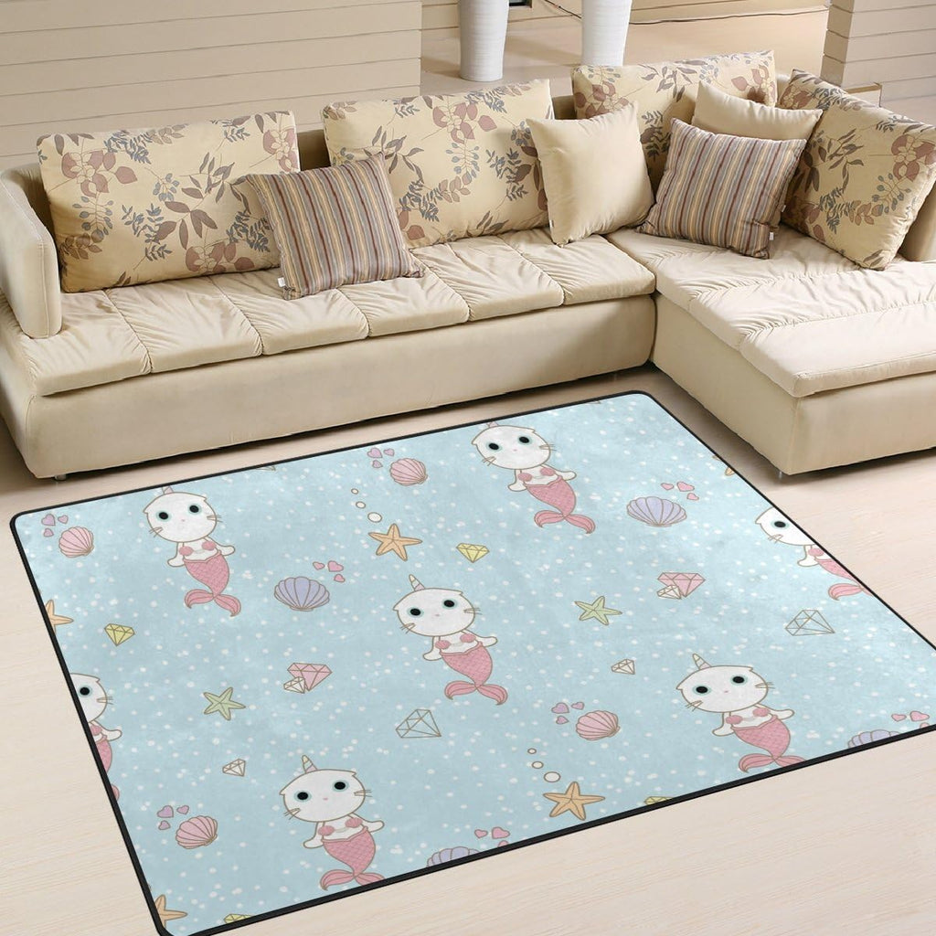 Cute Cat Unicorn Mermaid Lightweight Area Rug I430350