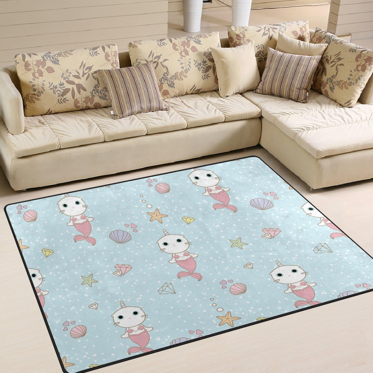 Cute Cat Unicorn Mermaid Lightweight Area Rug I430350