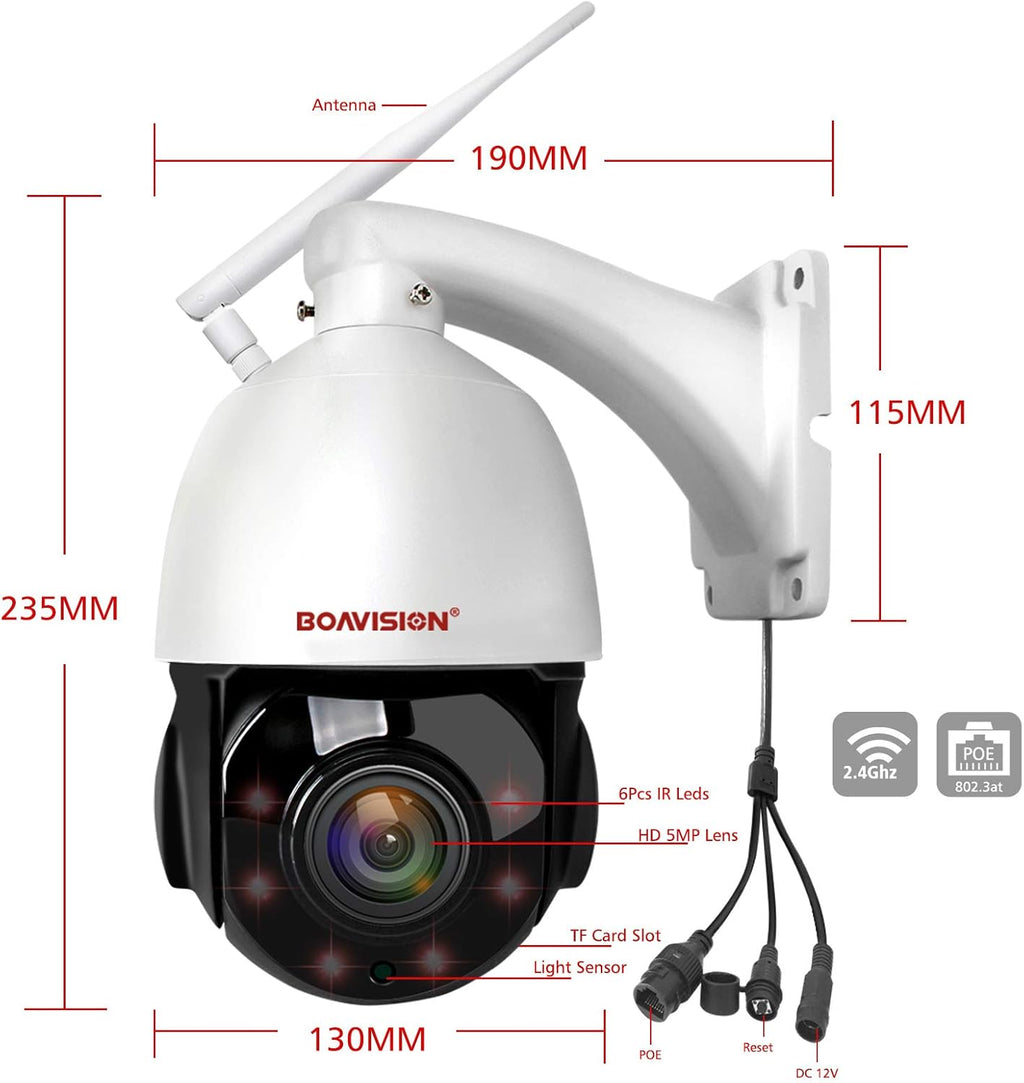 5MP 30X Zoom PTZ Security Camera Outdoor Wireless WiFi POE Surveillance System N4668
