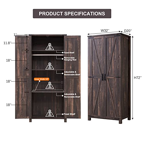 32'' Dark Rustic Oak Storage Cabinet with Adjustable Shelves B653