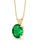 14K Yellow Gold Green Nano Emerald Solitaire Pendant Necklace with 18 inch Silver Chain N8026