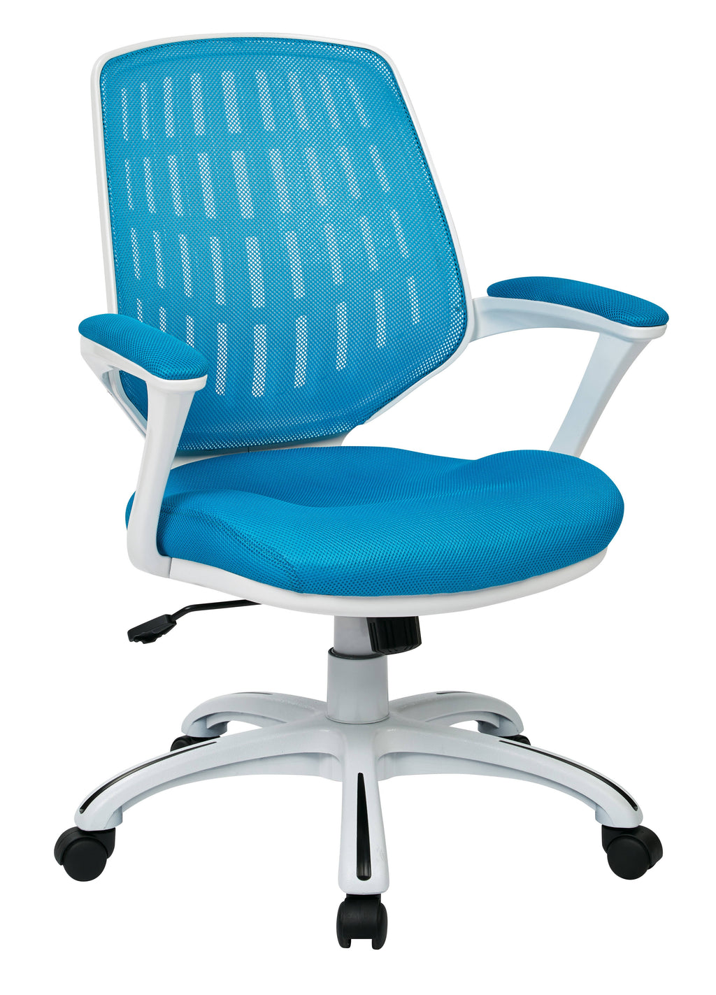 White Frame Blue Mesh Fabric Office Chair with Arms U5866