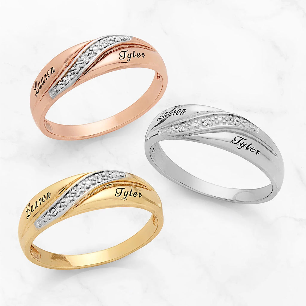 Platinum over Sterling Silver Men's Diamond Accent Engraved Wedding Band D259