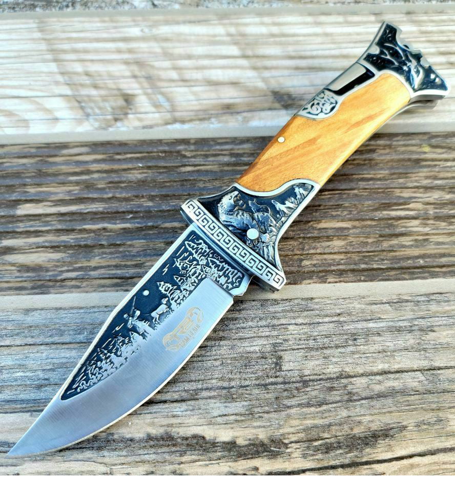 9" Engraved Folding Pocket Knife T9247