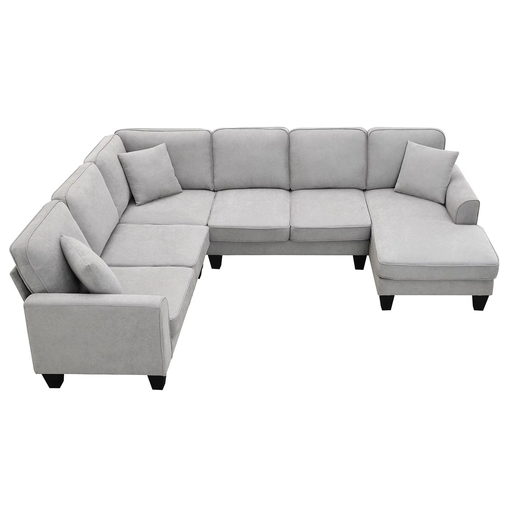 7 Seat Fabric U Shape Sectional Sofa with 3 Pillows Y42782