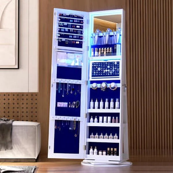 360° Rotating LED Jewelry Armoire with Full Length Mirror D84258