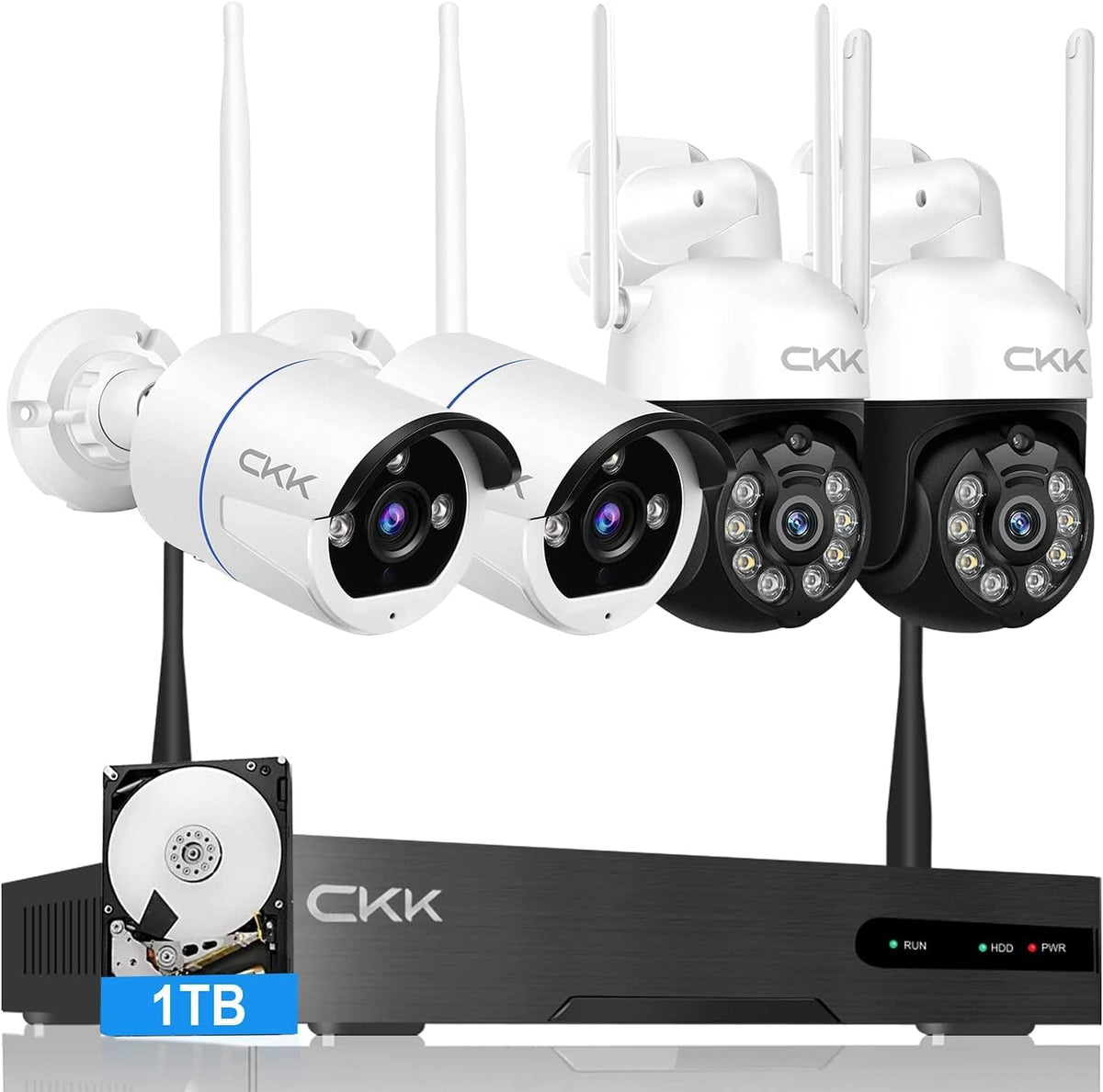 3MP Wireless Security Camera System, 4pcs PTZ Cameras, 8 Channel NVR with Floodlights & Siren Alarm M73680