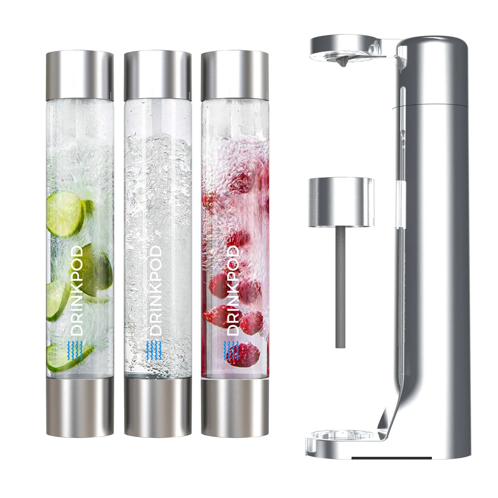 Silver Chrome Soda Maker with Three 1L Bottles G5247