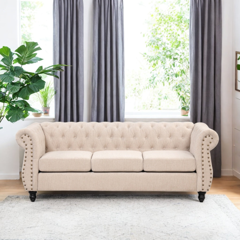 Beige Plush Upholstered Sofa with Solid Wood Legs B7471
