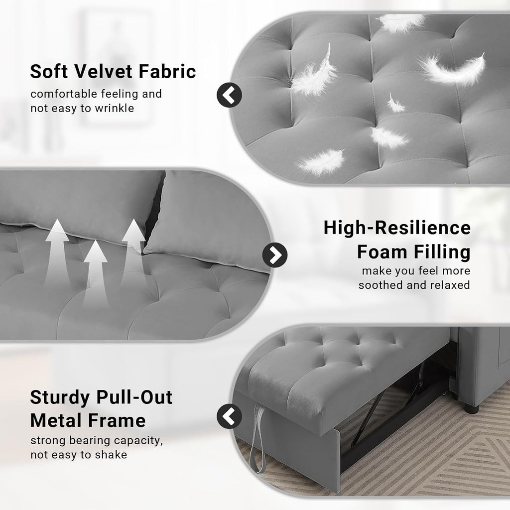 Gray Full Size Convertible Sofa Bed with Storage A1335