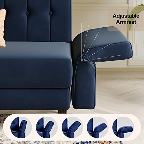 Navy Blue Velvet Memory Foam Futon Sofa A850