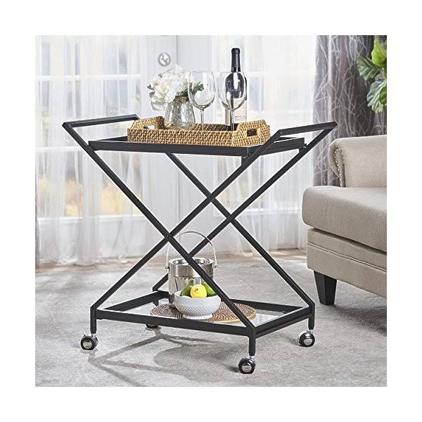 Black Tempered Glass Iron Bar Cart K586300
