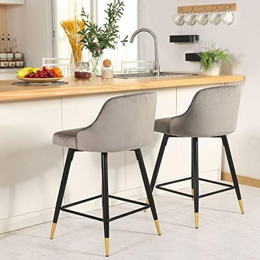 Gray Velvet Counter Height Swivel Stools Set of 2 M213256