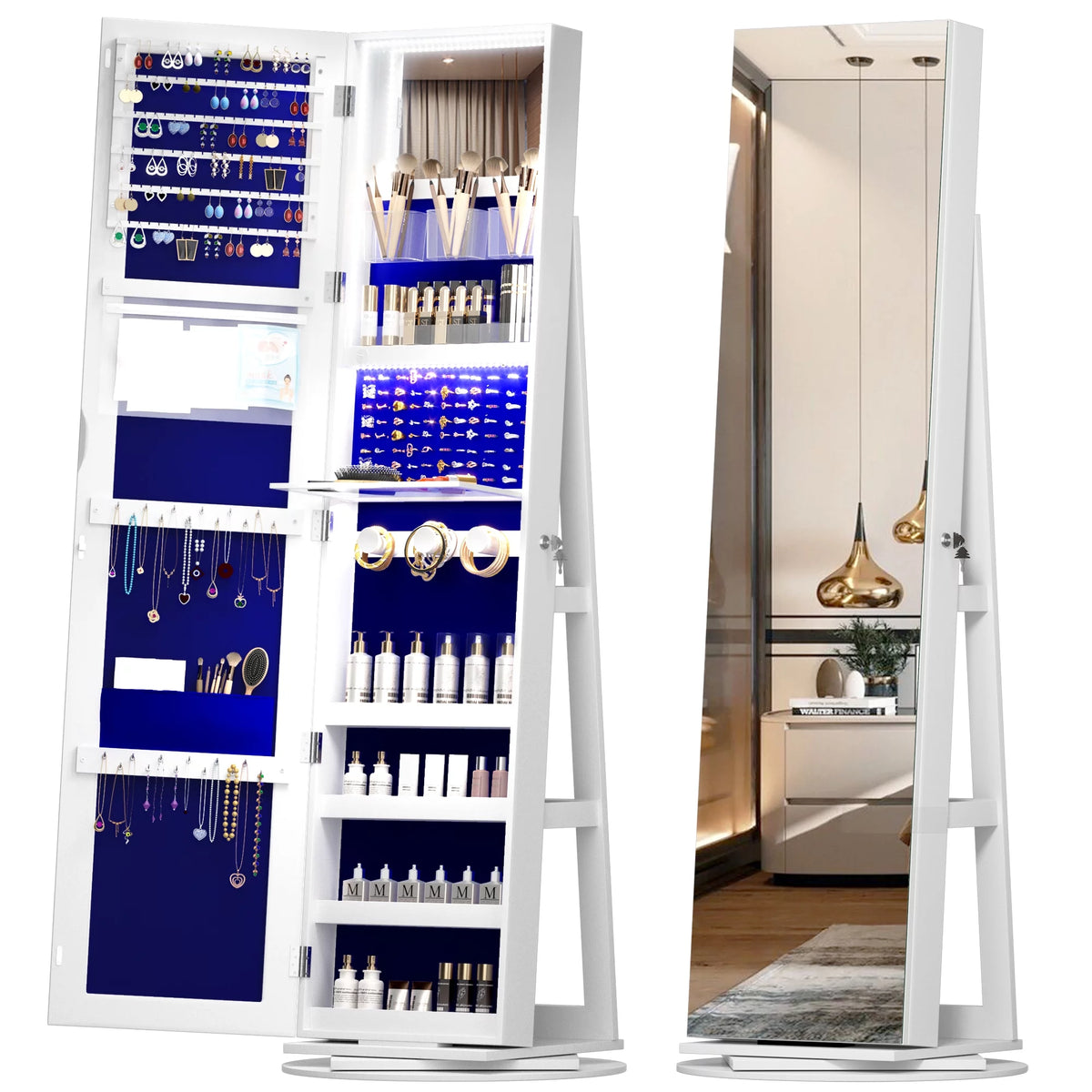 360° Rotating LED Jewelry Armoire with Full Length Mirror D84258