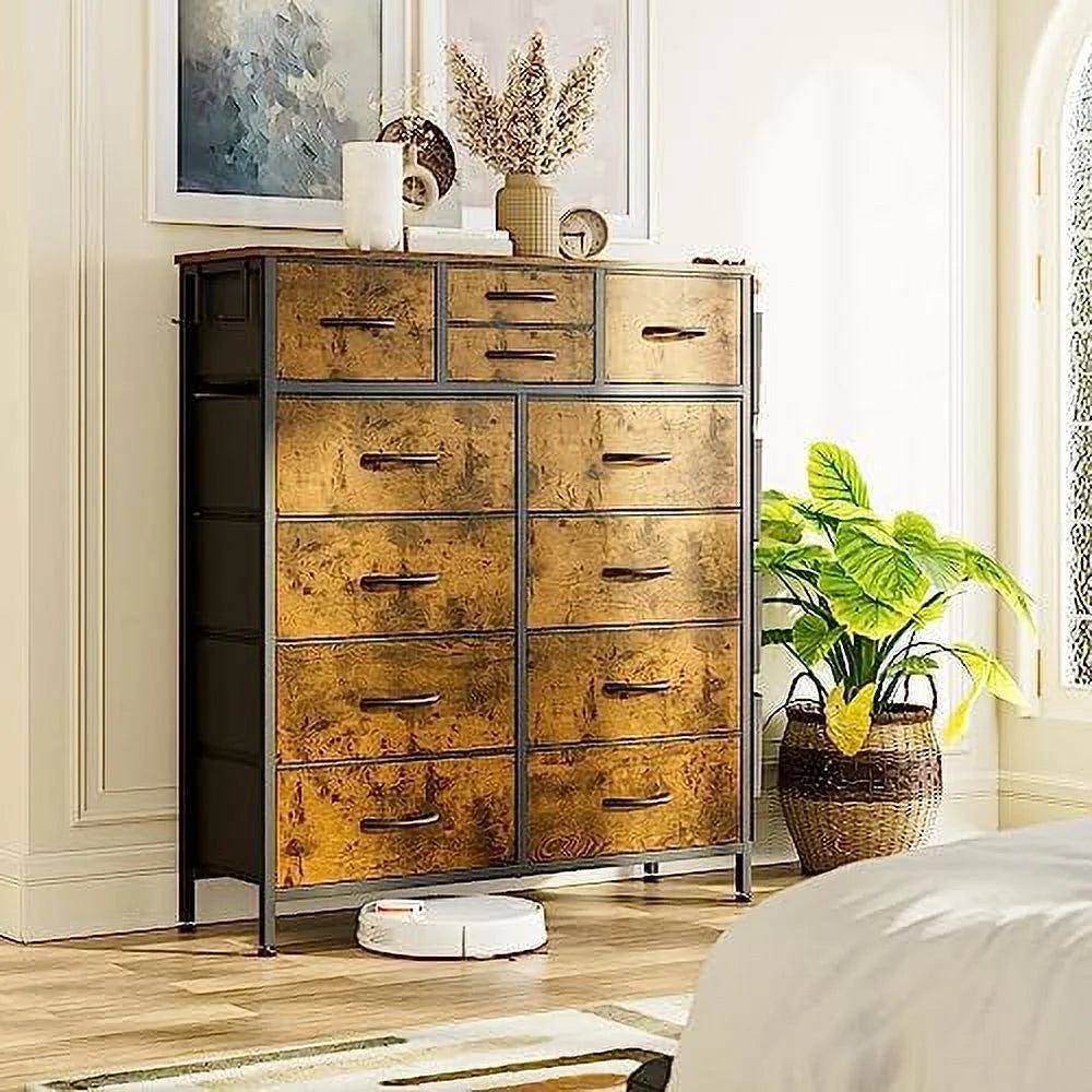 12 Drawer Fabric Dresser with Side Pockets P603