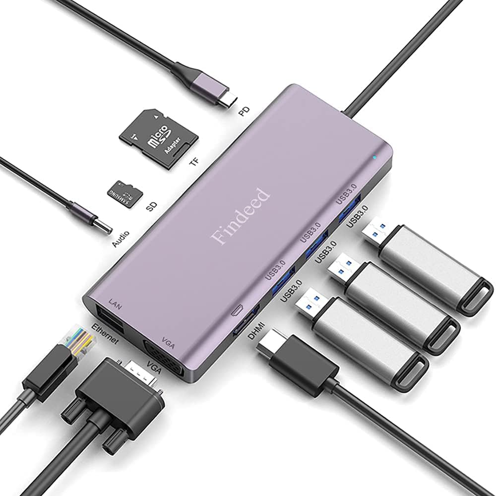 10 in 1 USB C Hub Docking Station with 4K HDMI, SD/TF Card Reader, RJ45, 3.5mm Audio Jack A9558