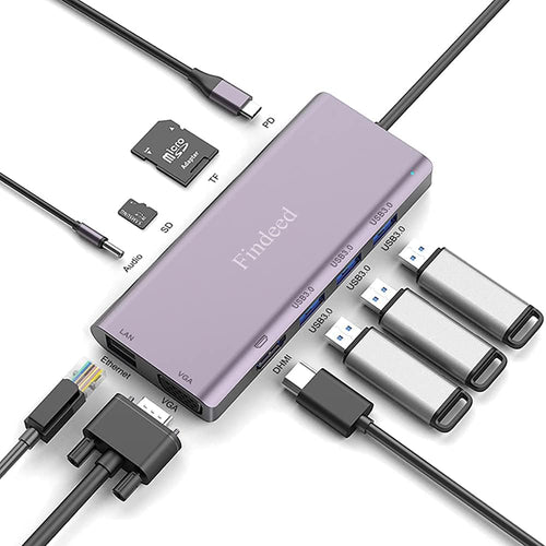 10 in 1 USB C Hub Docking Station with 4K HDMI, SD/TF Card Reader, RJ45, 3.5mm Audio Jack A9558