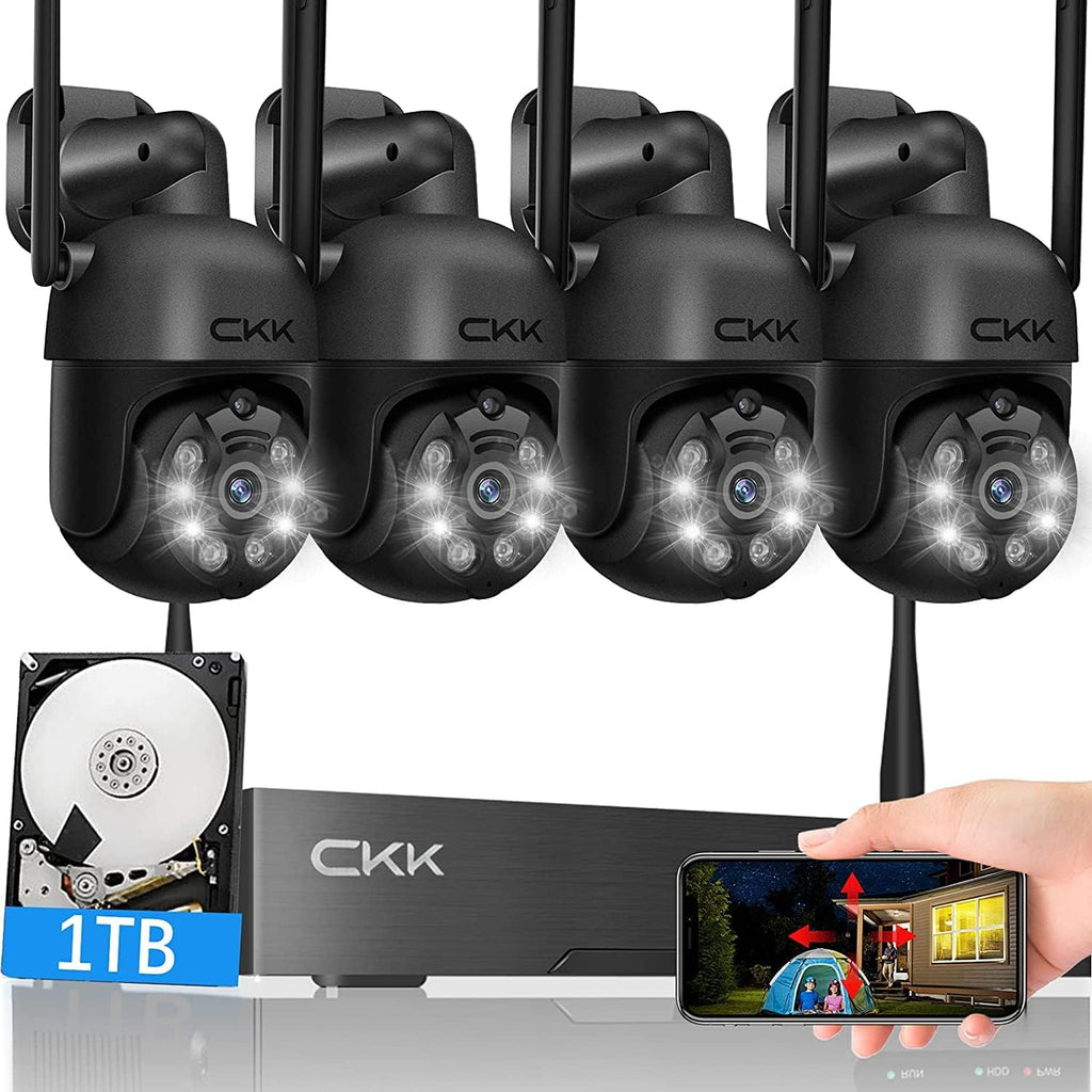 3MP Wireless Security Camera System, 4pcs PTZ Cameras, 8 Channel NVR with Floodlights & Siren Alarm M73680