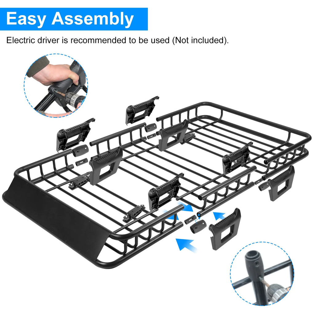 64" Roof Rack Cargo Carrier Car Top Luggage Basket Black with Net and Hook D883743