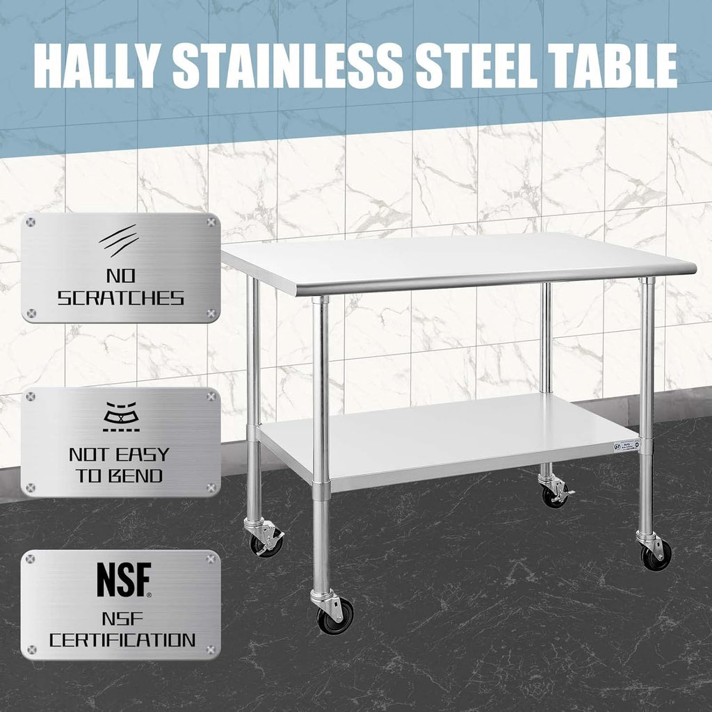Stainless Steel Table 24 x 48 Inches with Caster Wheels and Undershelf E951