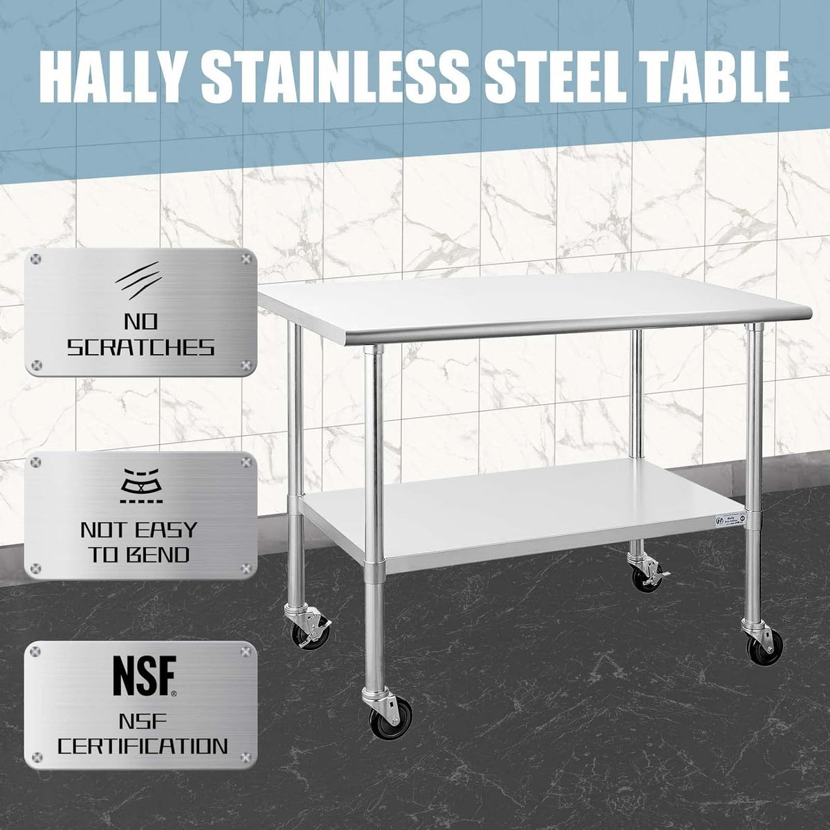 Stainless Steel Table 24 x 48 Inches with Caster Wheels and Undershelf E951