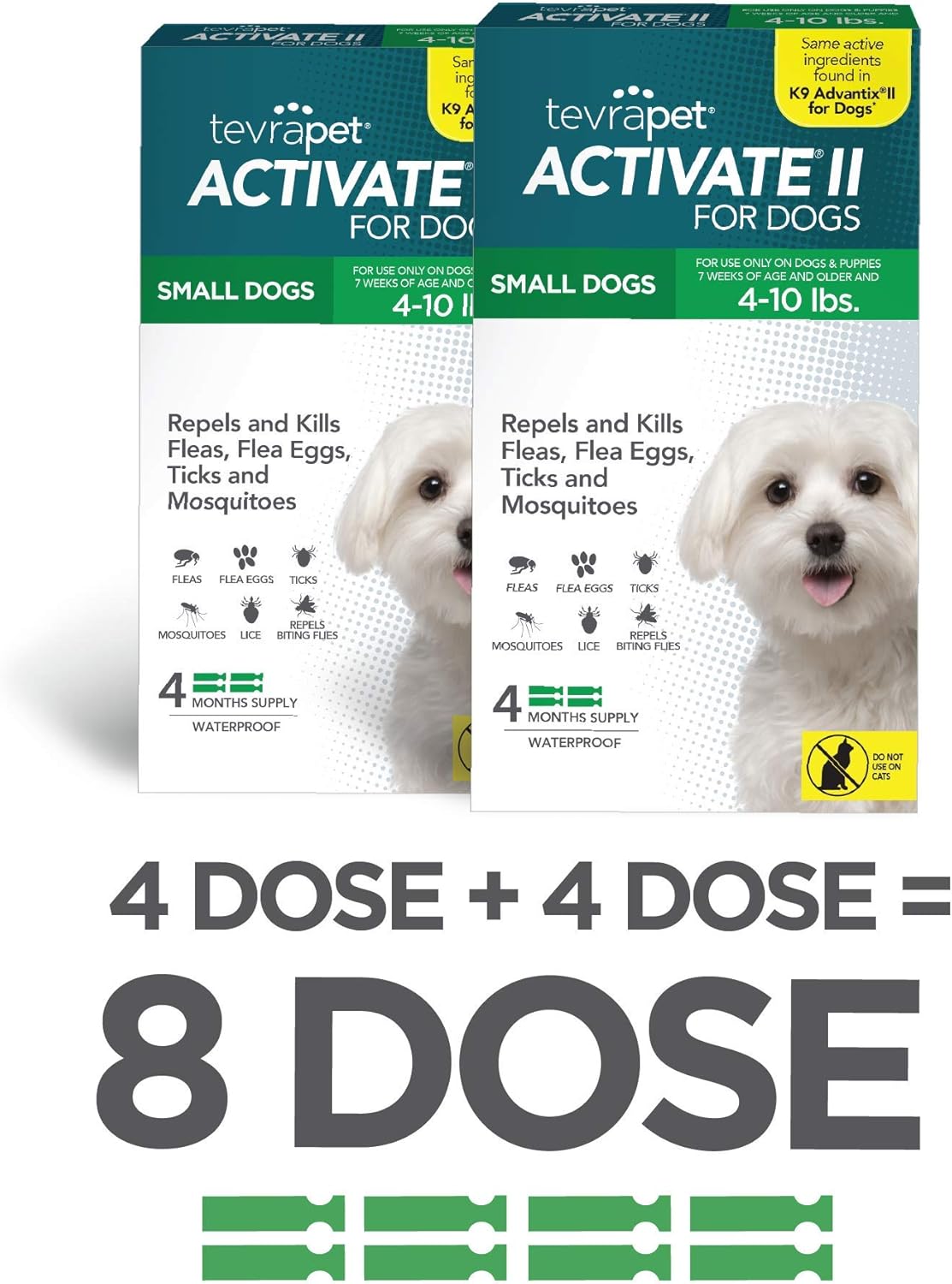 Flea and Tick Prevention for Dogs, Small 4-10 lbs, 8 Monthly Doses, Clear Pack of 2 T922060