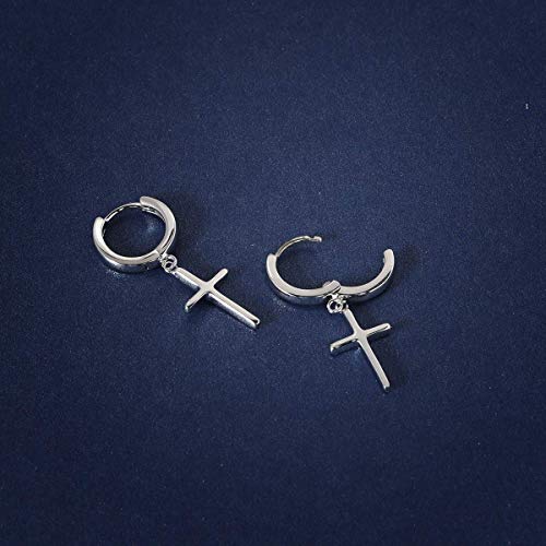 925 Sterling Silver Dainty Cross Huggie Hoop Earrings X360