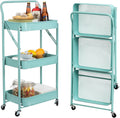 3-Tier Foldable Metal Rolling Cart with Wheels Z68718