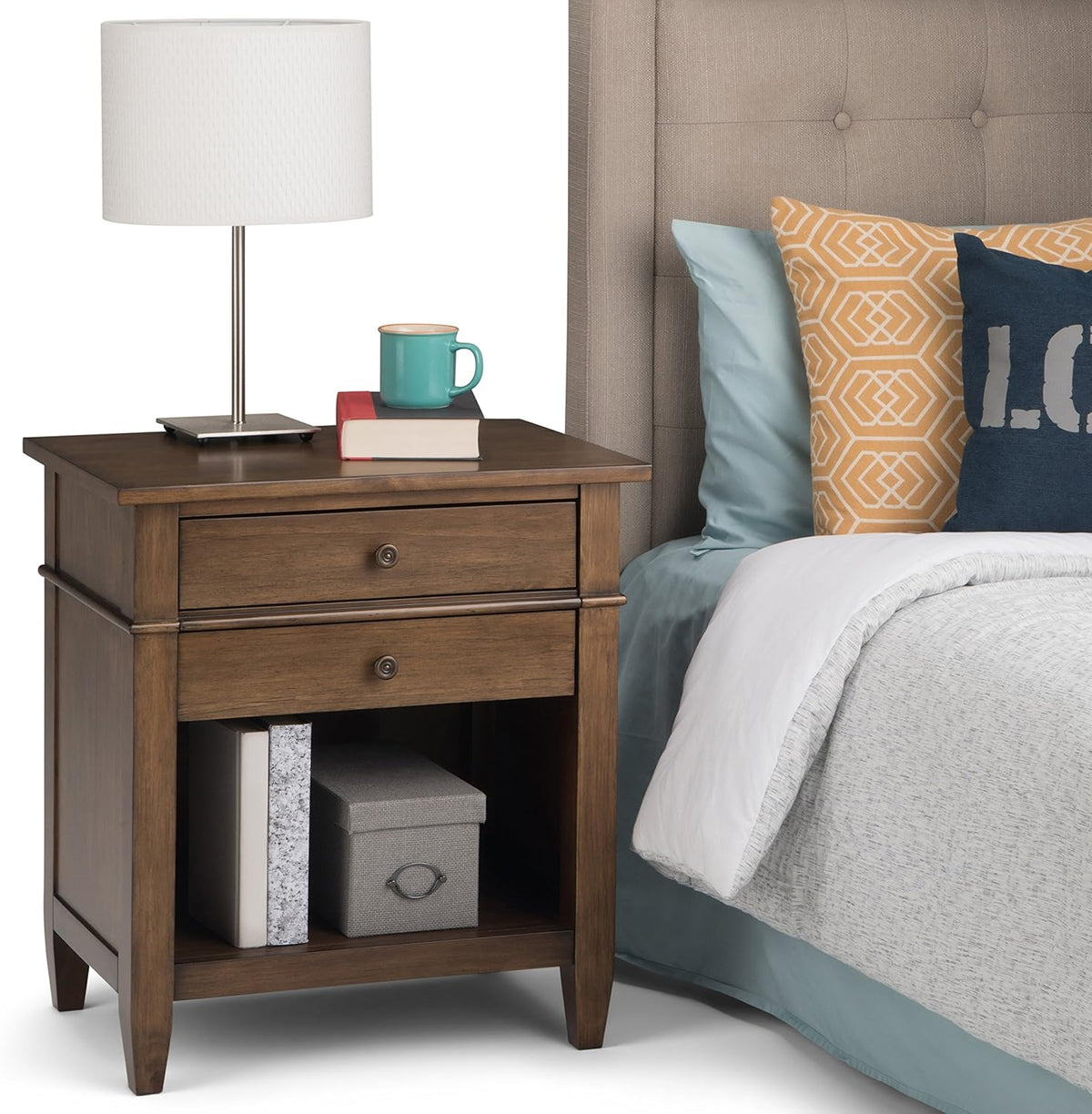 White Solid Wood 2 Drawer Nightstand X60564