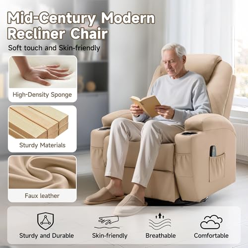 Recliner Chair with Massage and Heat, 360° Swivel, Remote Control and Cup Holder Z911