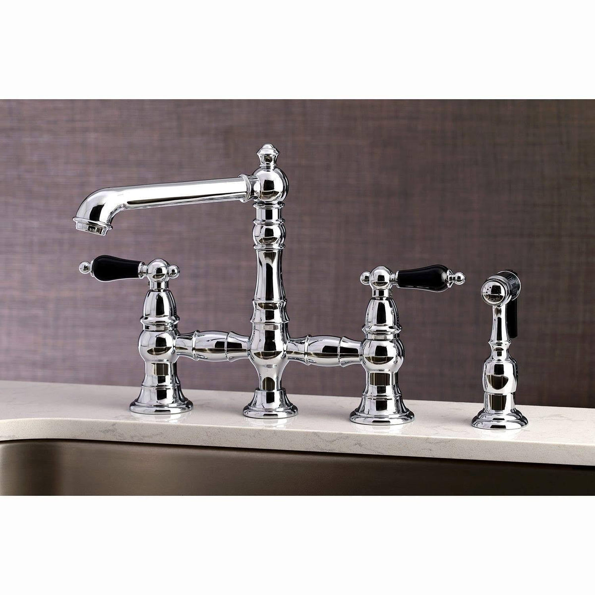 Bridge Kitchen Faucet with Brass Sprayer Matte Black I8459