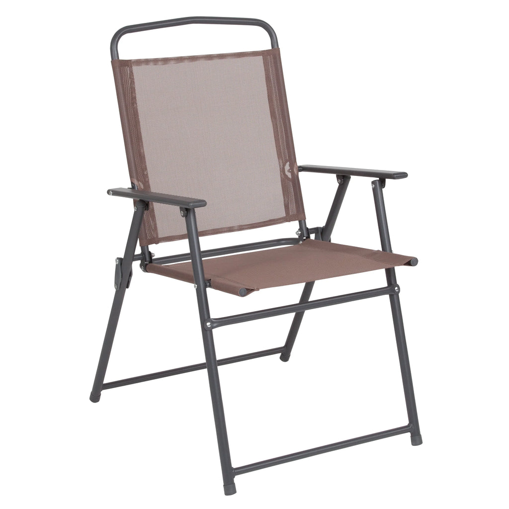 6-Piece Patio Set with Glass Table, Umbrella, and 4 Folding Chairs, Black W5178