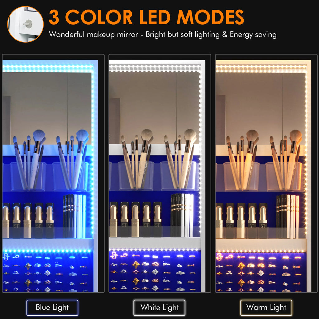 360° Rotating LED Jewelry Armoire with Full Length Mirror D84258