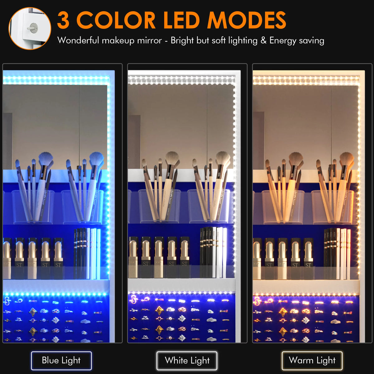 360° Rotating LED Jewelry Armoire with Full Length Mirror D84258