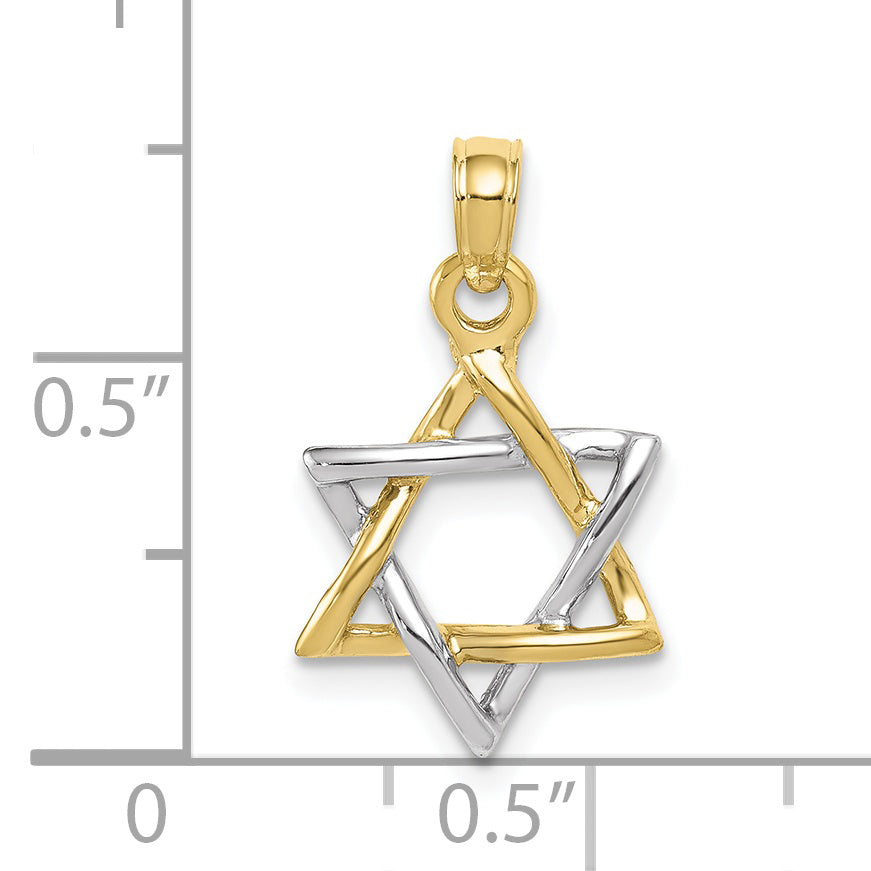 10K Two-Tone Gold Polished Star Of David Pendant With 10K Yellow Gold Lightweight Rope Chain 18" X809888