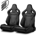 1 Pair Universal Black Carbon Fiber Leather PVC Racing Seats with Slider Y537987