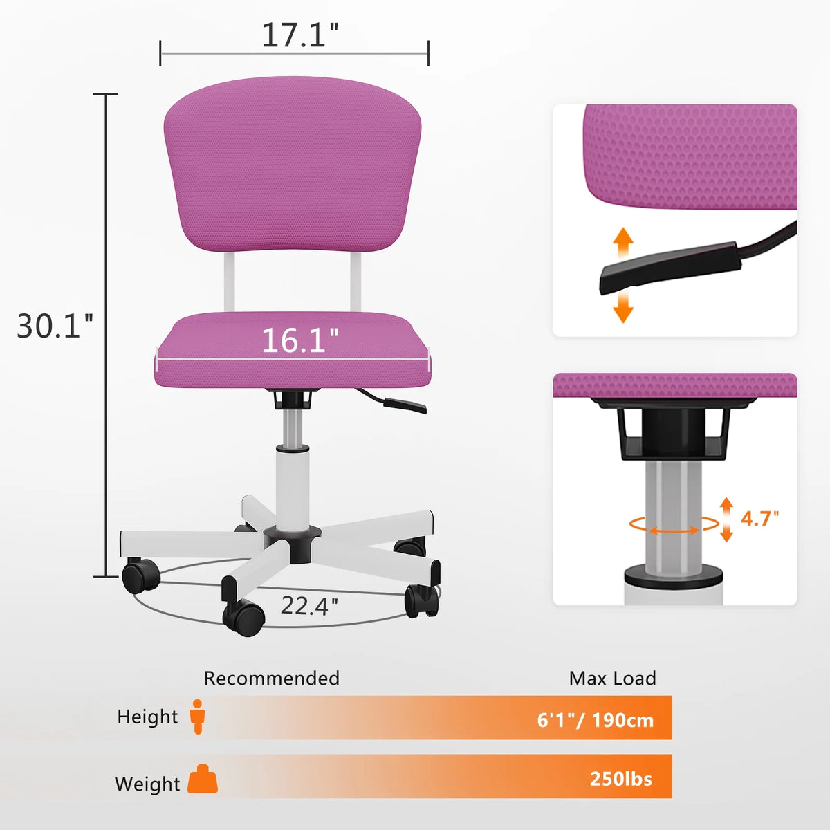 Pink Ergonomic Office Chair with Lumbar Support M270019