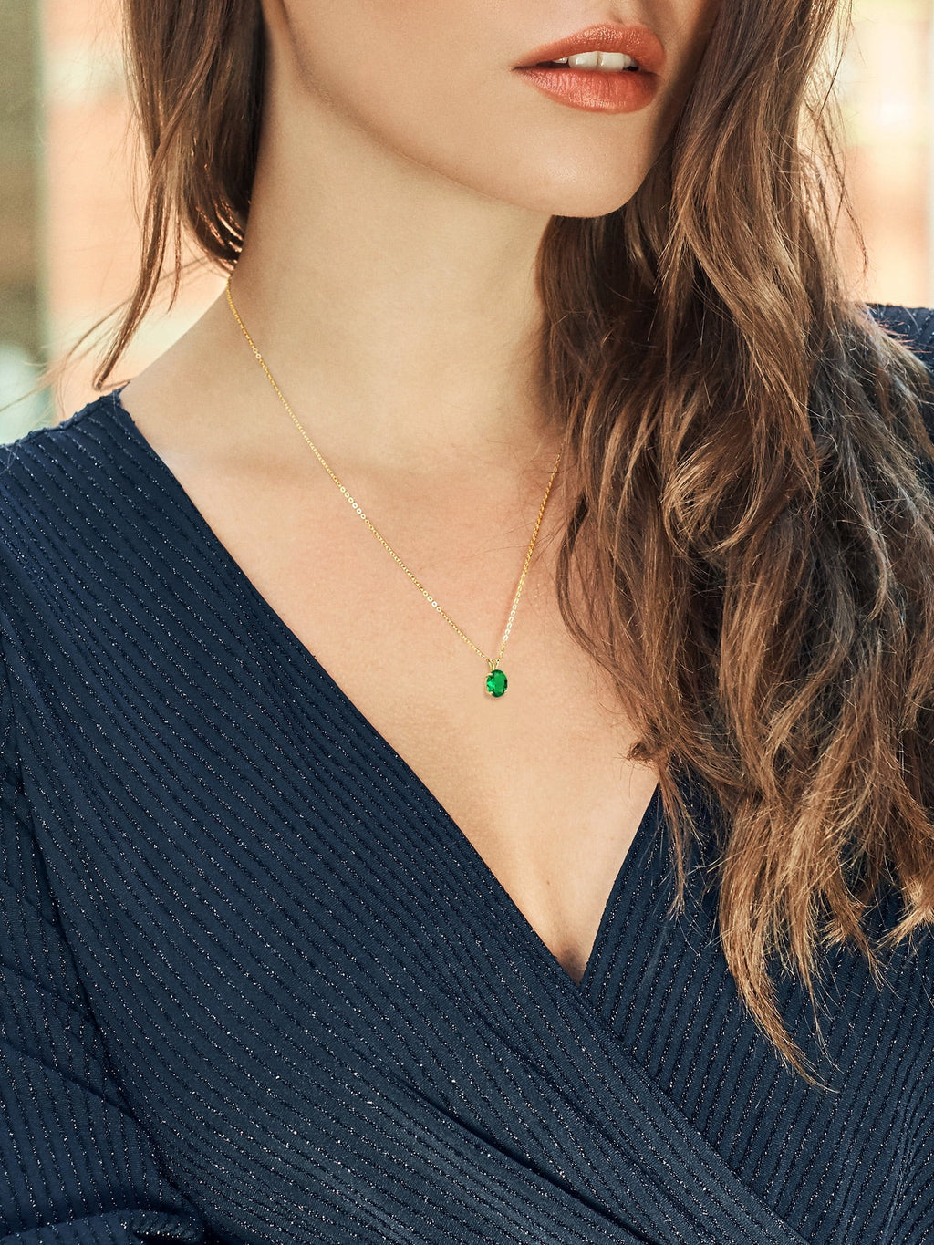 14K Yellow Gold Green Nano Emerald Solitaire Pendant Necklace with 18 inch Silver Chain N8026