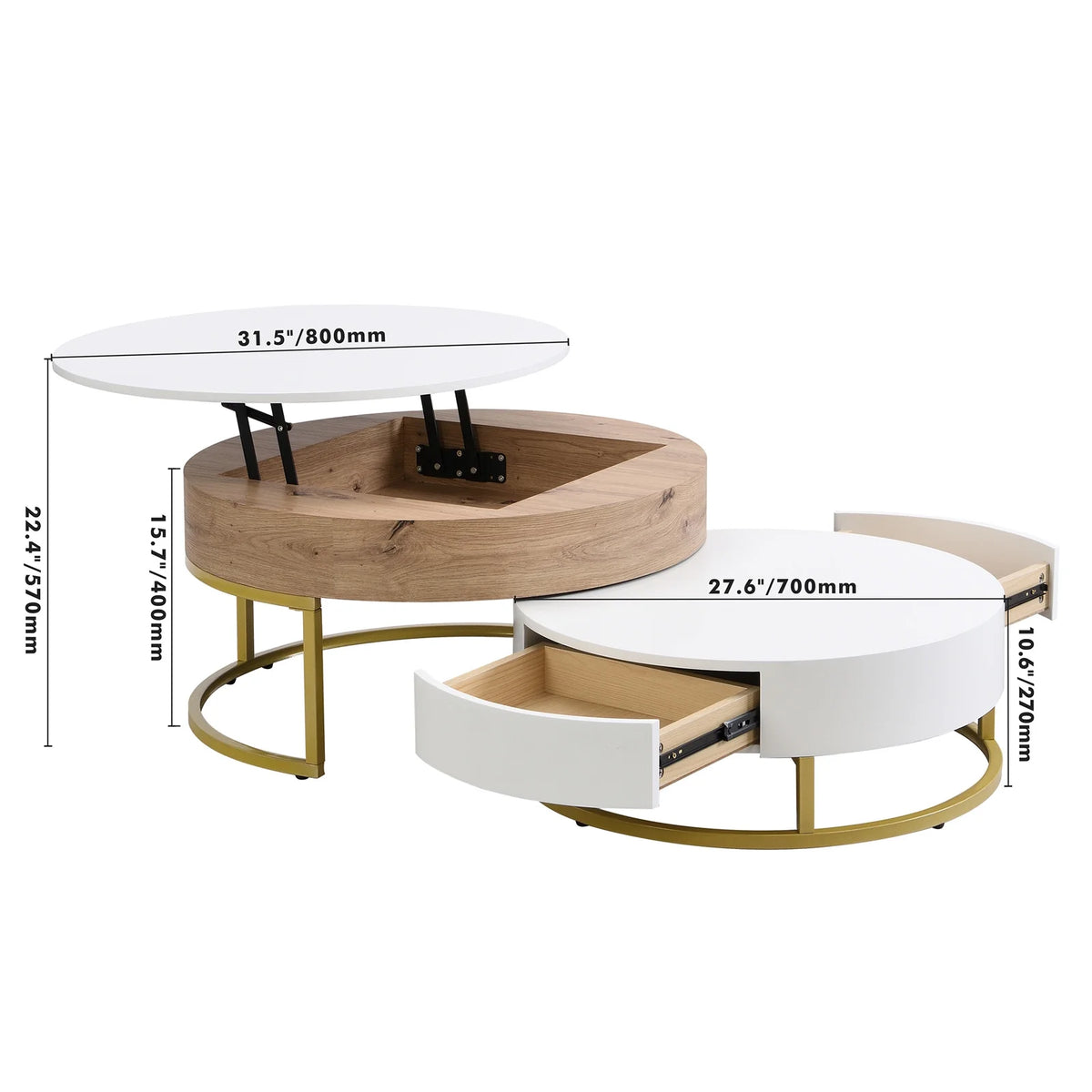 Round Lift-top Nesting Coffee Tables with 2 Drawers S826881