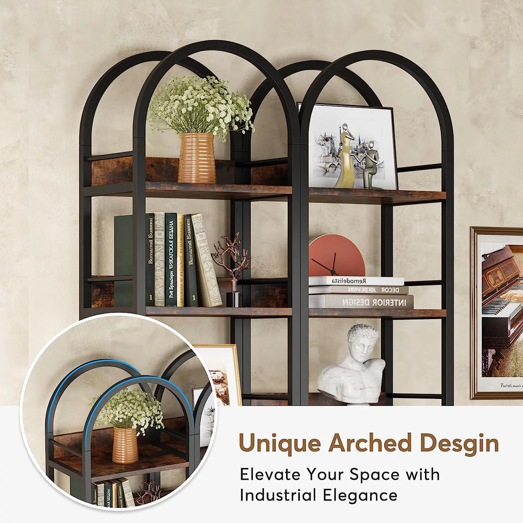 6-Tier Open Bookshelf, 78.7" Tall Arched Bookcase with Metal Frame, Rustic Brown K2691